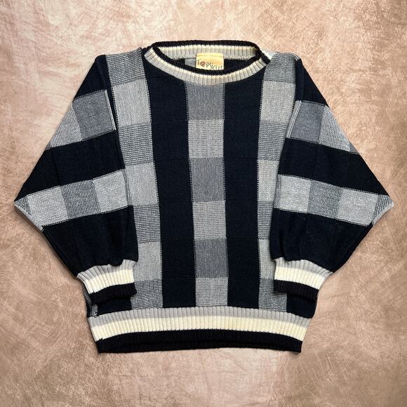 Vintage 70s Topsicles Black & White Checkered Sweater Dolman Sleeve Retro Indie - Picture 6 of 6